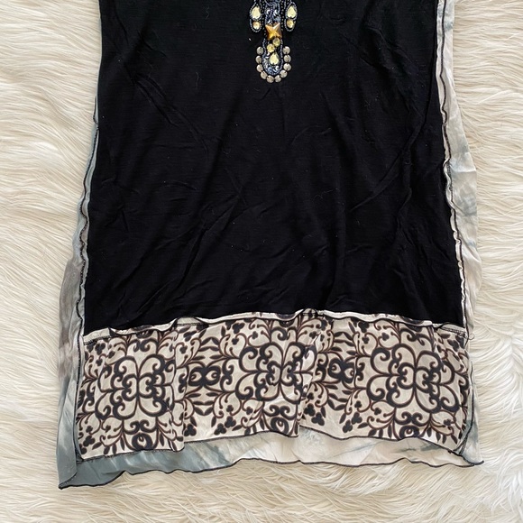 Hale Bob Black Crystal Beaded Embellished Sleeveless Silk Tunic Top Dress - Picture 3 of 12